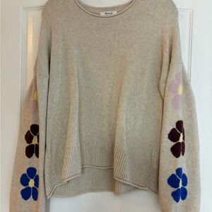 Madewell Beige Sweater with Floral Sleeves
